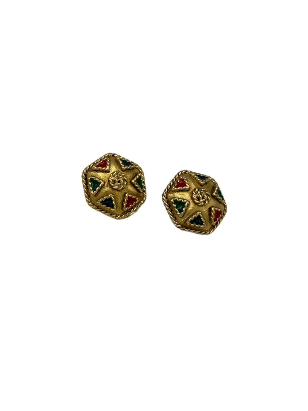 Ginnie Johansen GJD Gold Etruscan Enamel Clip - on Earrings - 24 Wishes Vintage Jewelry