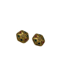 Ginnie Johansen GJD Gold Etruscan Enamel Clip - on Earrings - 24 Wishes Vintage Jewelry