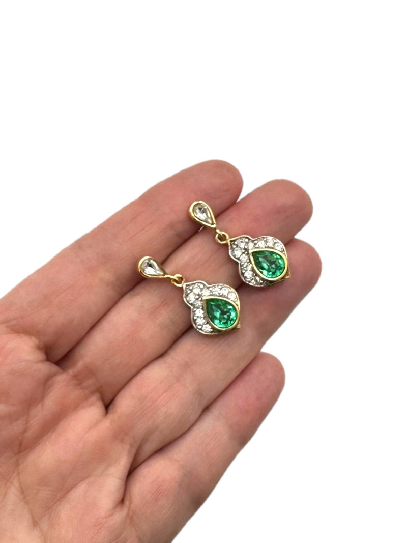 Giorgio Armani Sterling Vermeil Green Crystal Teardrop Dangle Pierced Earrings - 24 Wishes Vintage Jewelry