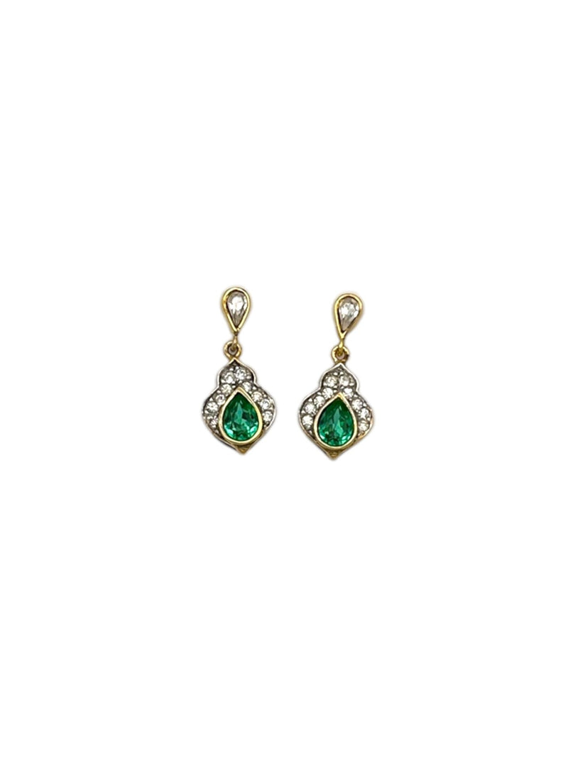 Giorgio Armani Sterling Vermeil Green Crystal Teardrop Dangle Pierced Earrings - 24 Wishes Vintage Jewelry