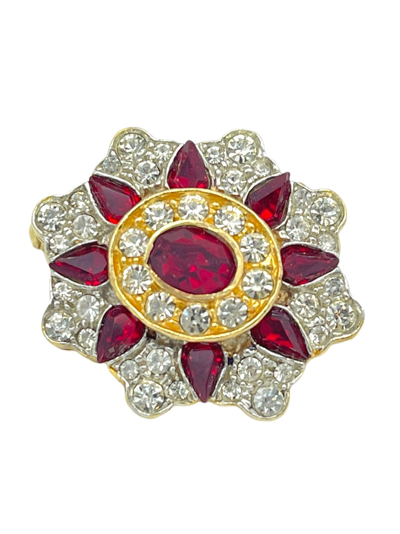 Giorgio Armani Sterling Vermeil Red & Clear Rhinestone Statement Brooch - 24 Wishes Vintage Jewelry