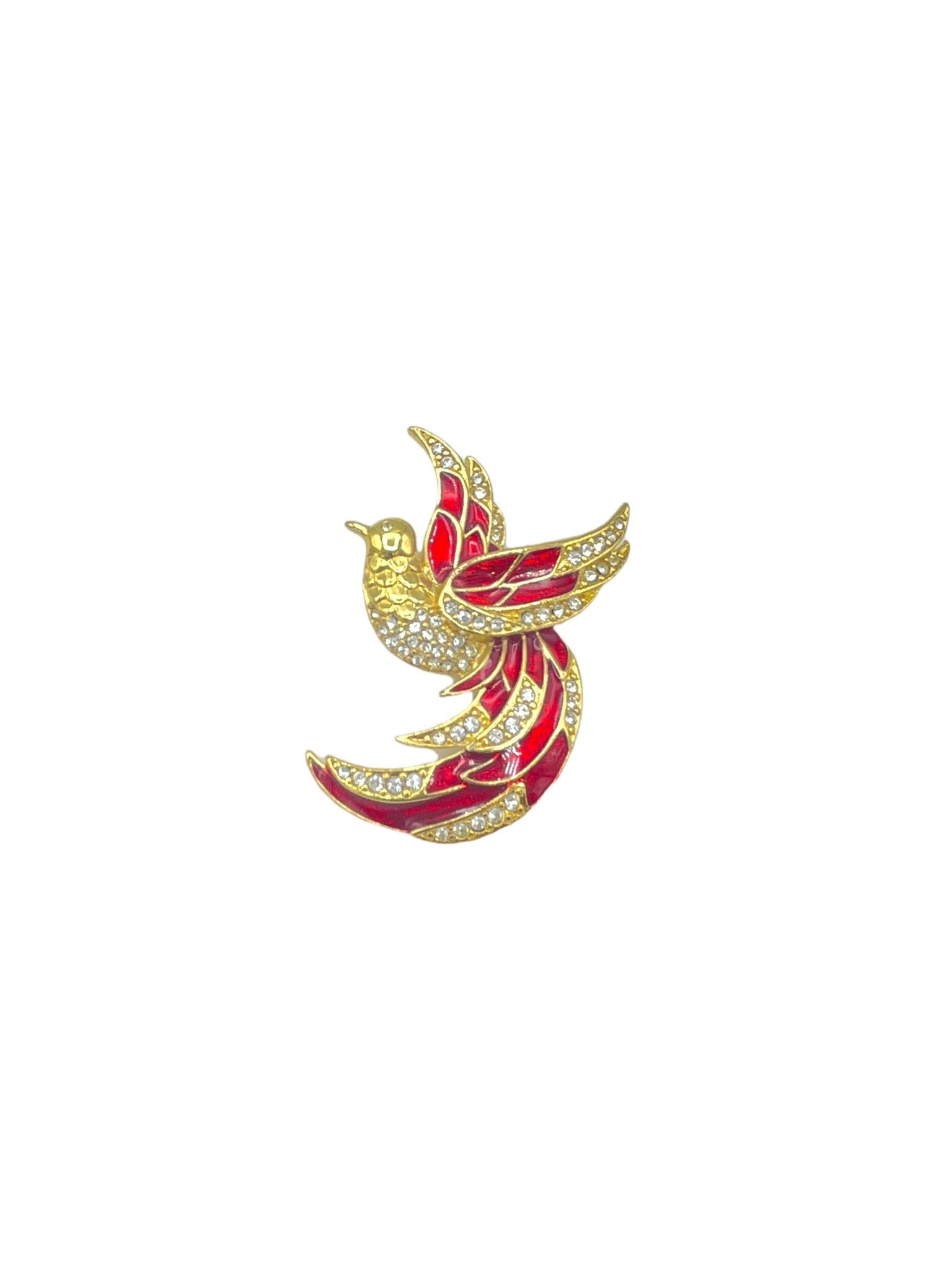 Red, Grey, Gold Enamel Bird Pin/ Nature Inspired/ Unique Jewelry/ One of a Kind/ Special Gift store