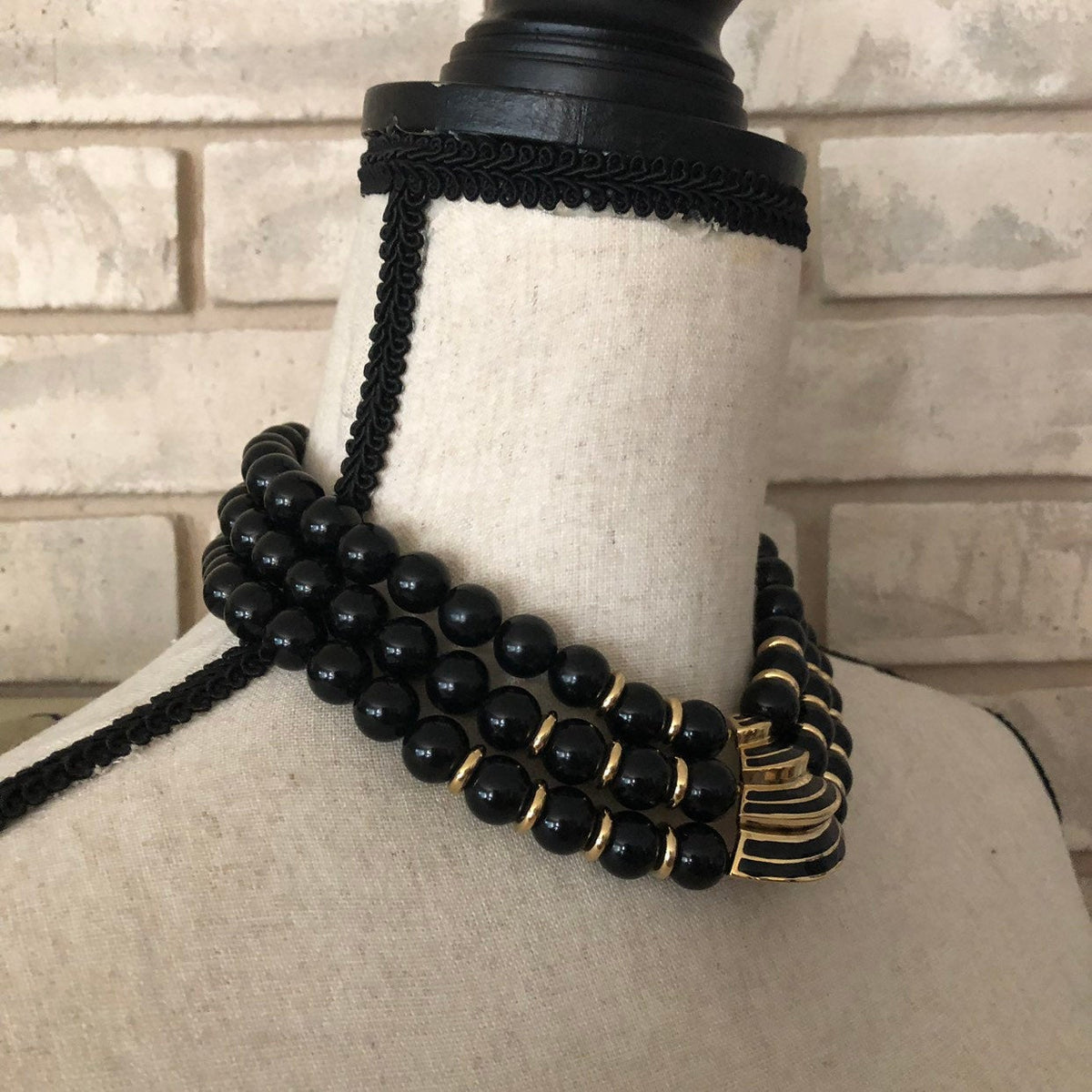 Givenchy Black Lucite Three Bead Strand Modernist Vintage Pendant - 24 Wishes Vintage Jewelry