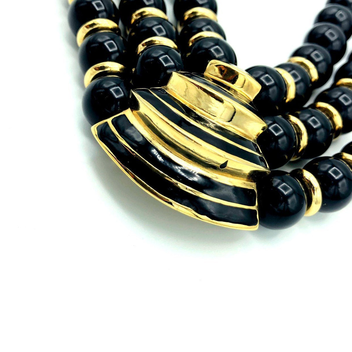 Givenchy Black Lucite Three Bead Strand Modernist Vintage Pendant - 24 Wishes Vintage Jewelry