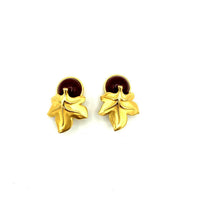 Givenchy Brush Gold Leaf Red Berry Cabochon Vintage Clip - On Earrings - 24 Wishes Vintage Jewelry