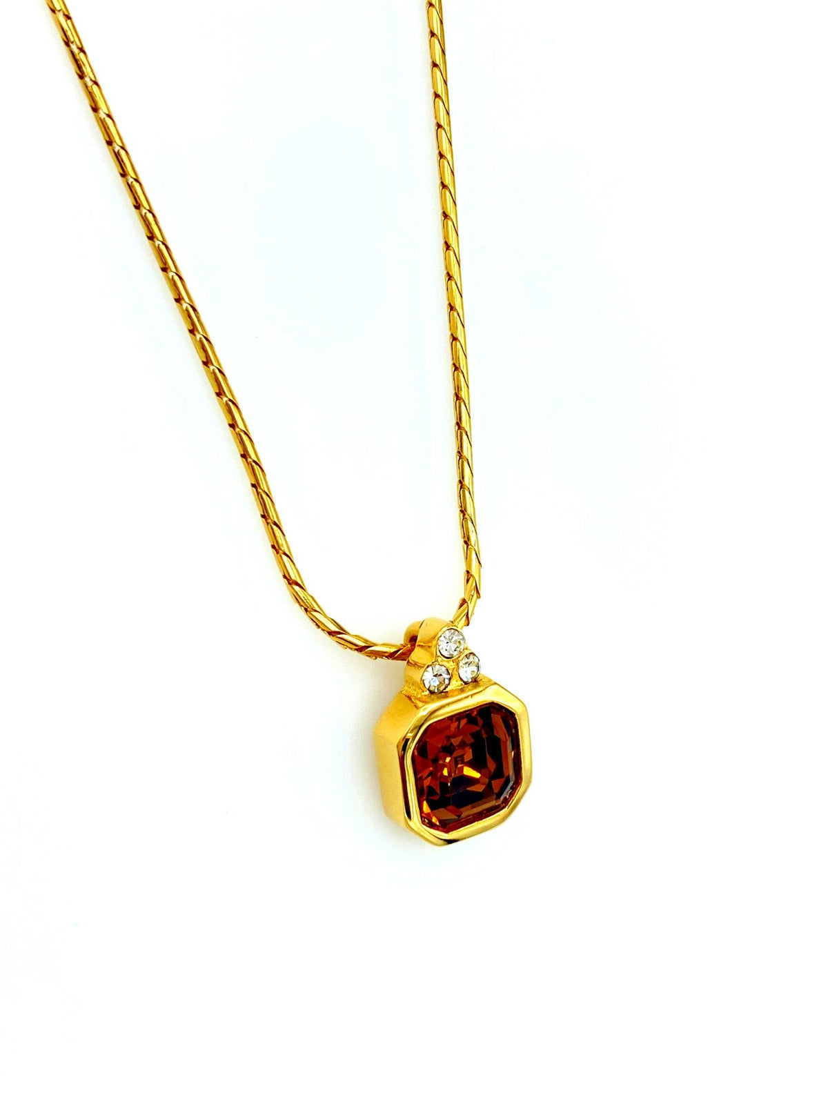 Givenchy Gold Classic Brown Topaz Vintage Pendant - 24 Wishes Vintage Jewelry