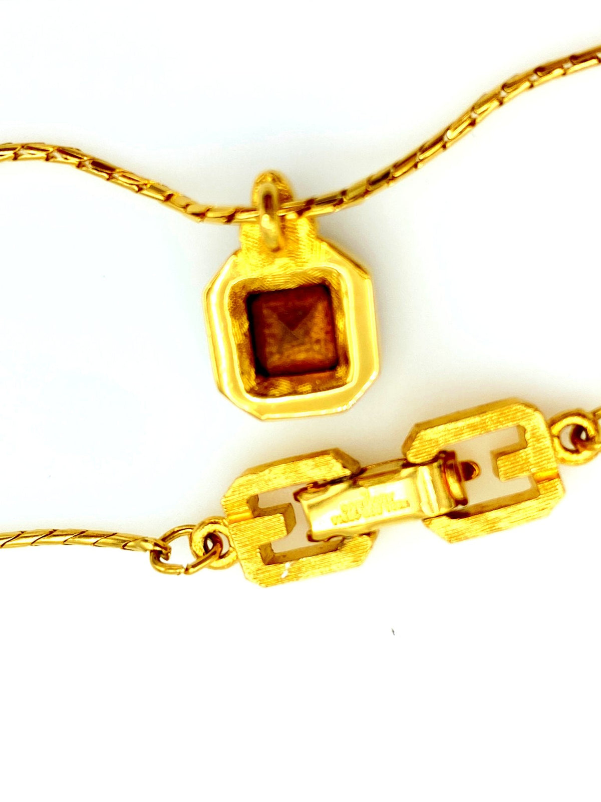 Givenchy Gold Classic Brown Topaz Vintage Pendant - 24 Wishes Vintage Jewelry