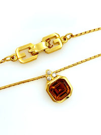 Givenchy Gold Classic Brown Topaz Vintage Pendant - 24 Wishes Vintage Jewelry