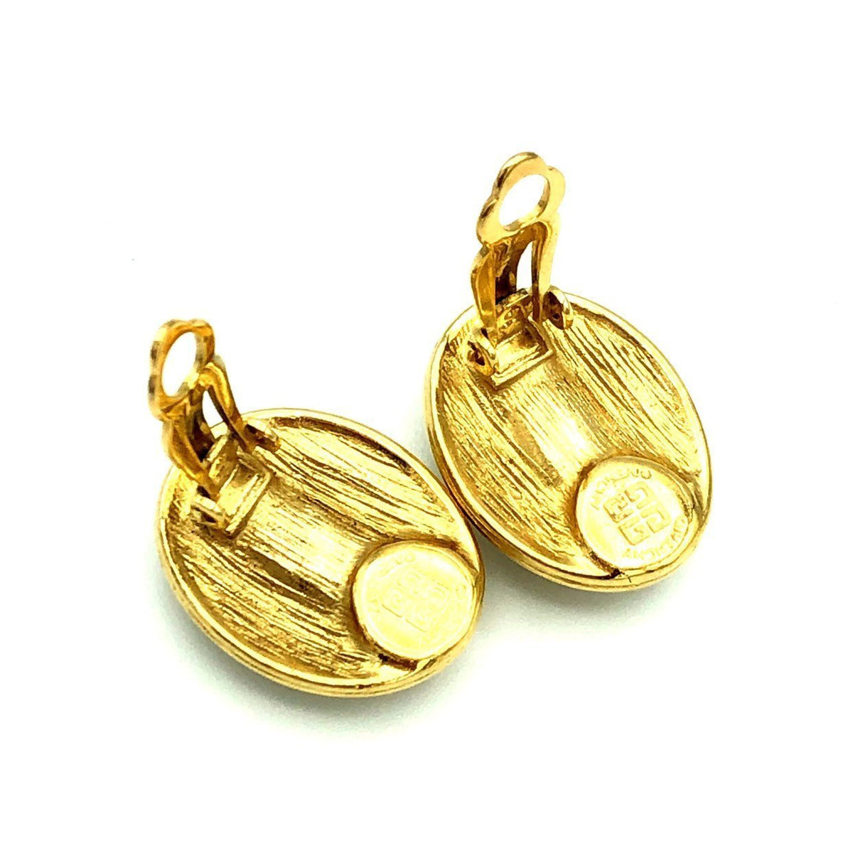 Givenchy Gold Classic Oval Rhinestone Vintage Clip - On Earrings - 24 Wishes Vintage Jewelry