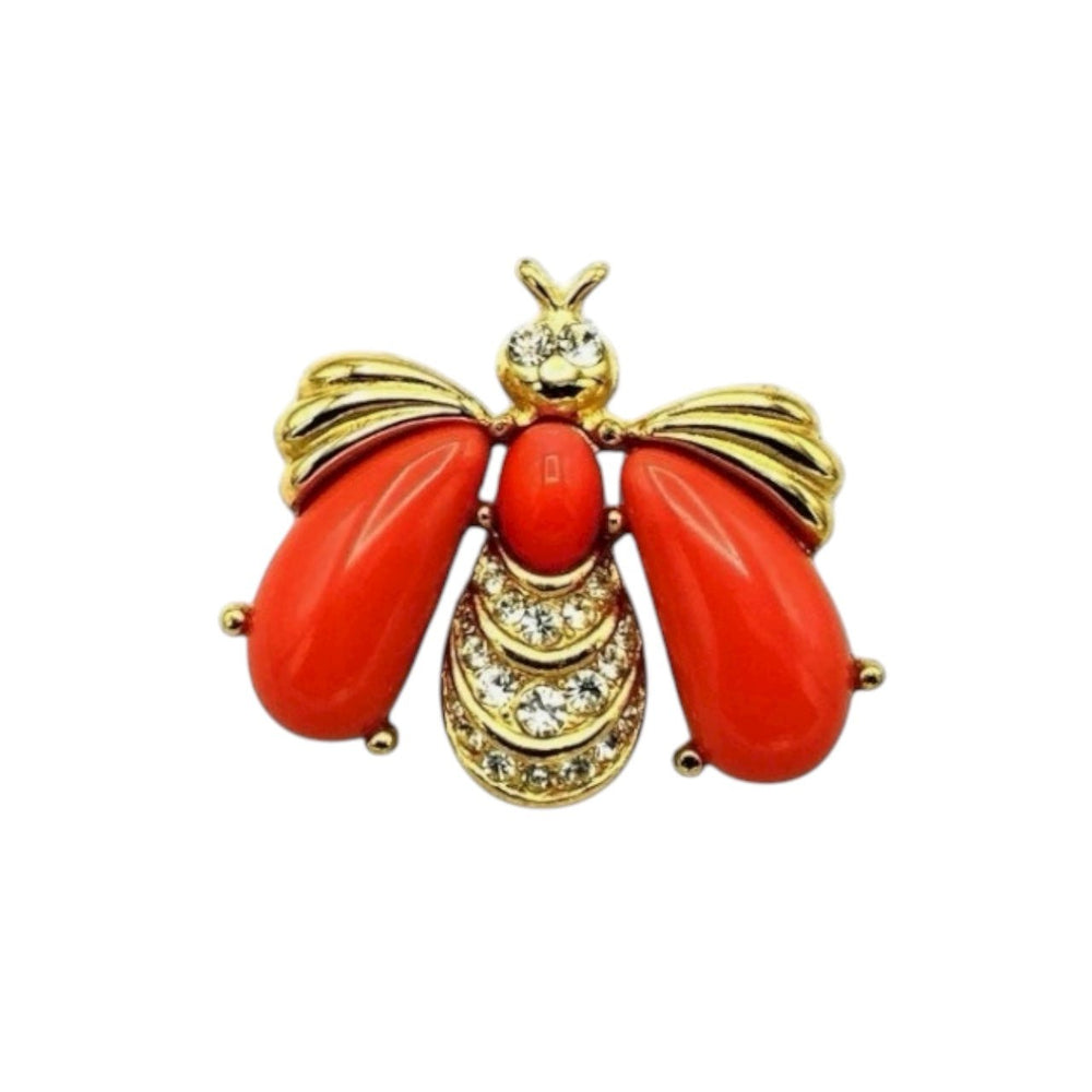 Givenchy Gold Coral Orange Bee Petite Vintage Brooch Pin Brooches & Pins 24 Wishes Vintage Jewelry