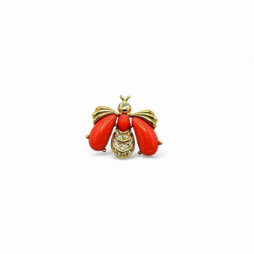 Givenchy Gold Coral Orange Bee Petite Vintage Brooch Pin Brooches & Pins 24 Wishes Vintage Jewelry