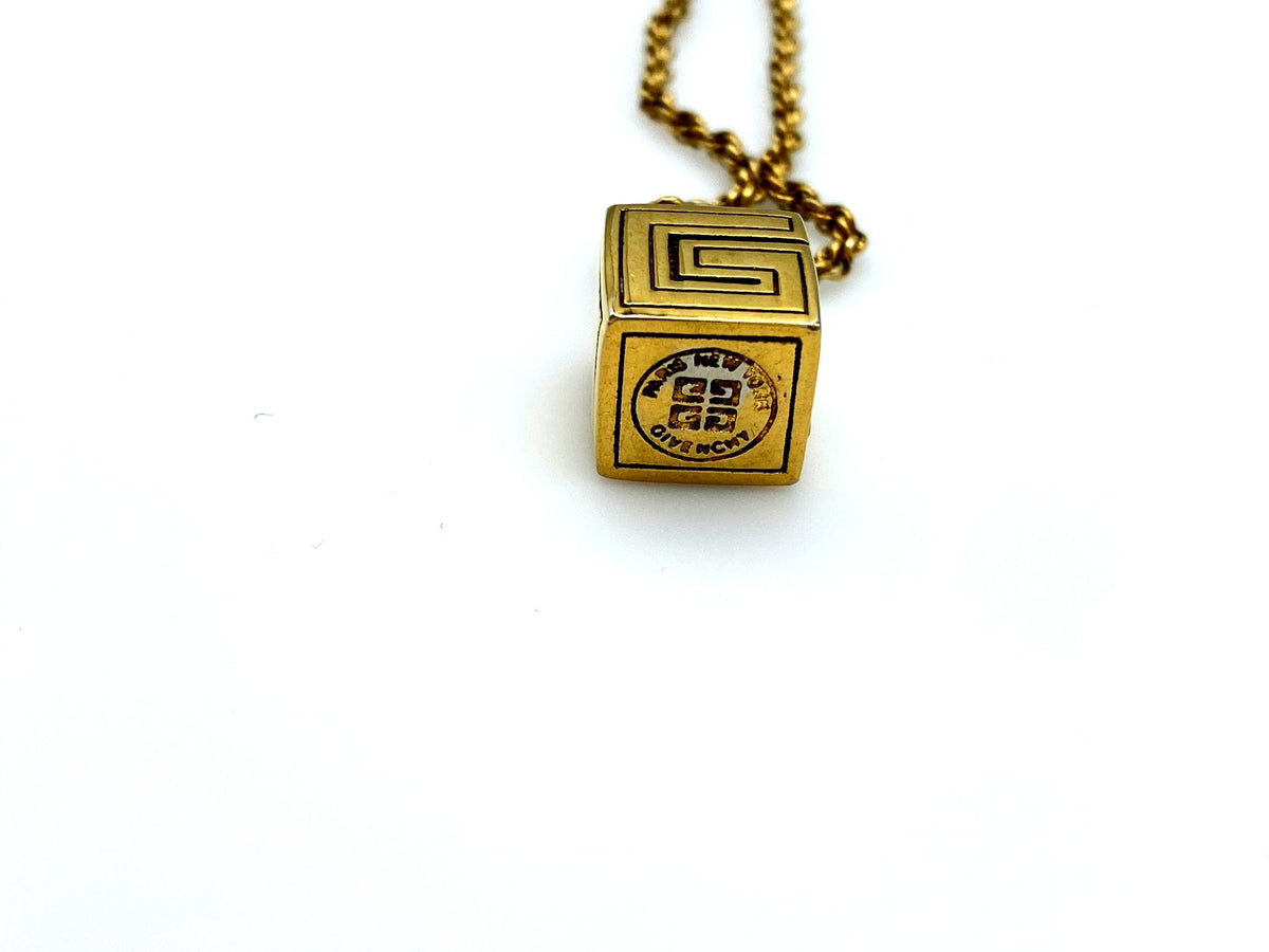 Givenchy Gold Cube Charm Vintage Pendant - 24 Wishes Vintage Jewelry