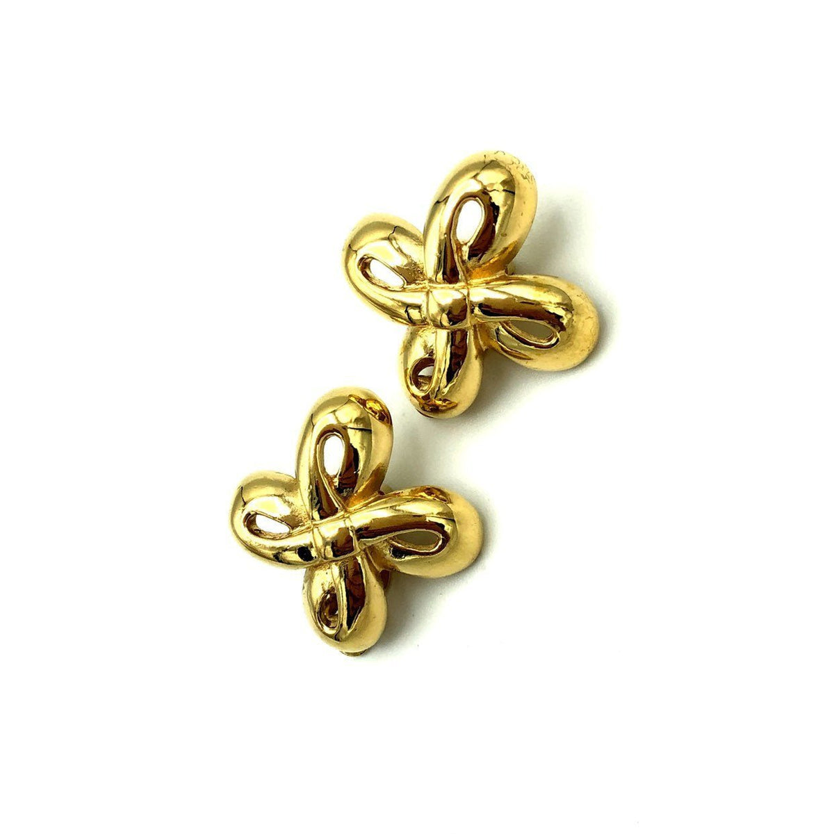 Givenchy Gold Double Knot Vintage Clip - On Earrings - 24 Wishes Vintage Jewelry