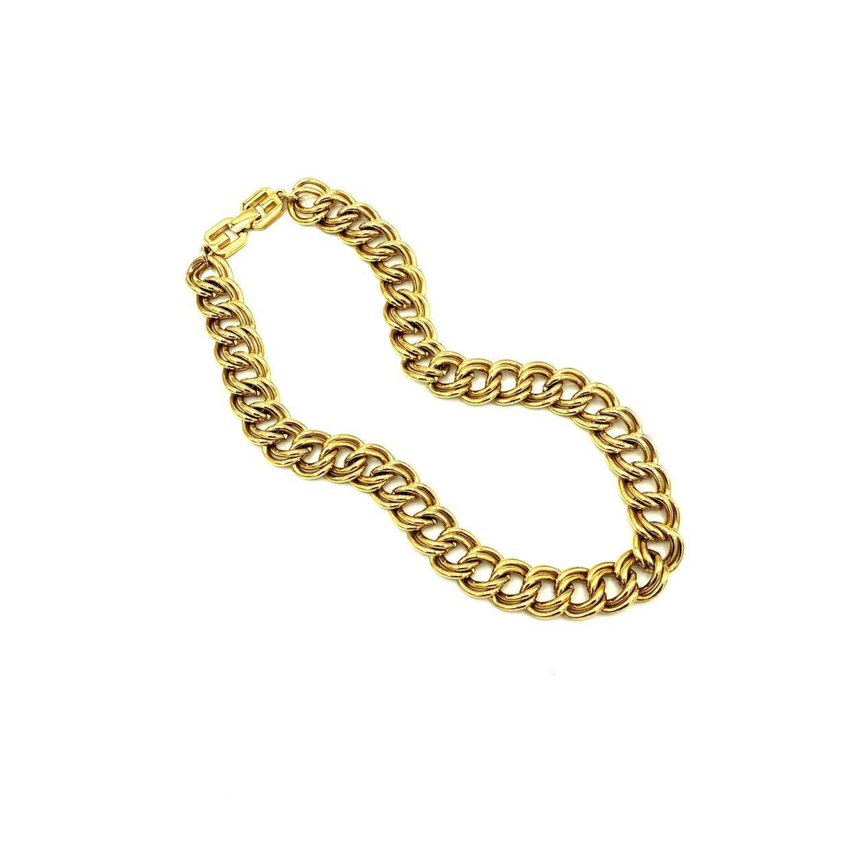 Givenchy Gold Double Link Stacking Chain Necklace Logo Clasp