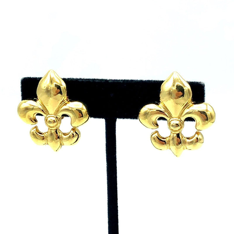 Givenchy Gold Fleur de Lis Vintage Clip - On Earrings - 24 Wishes Vintage Jewelry