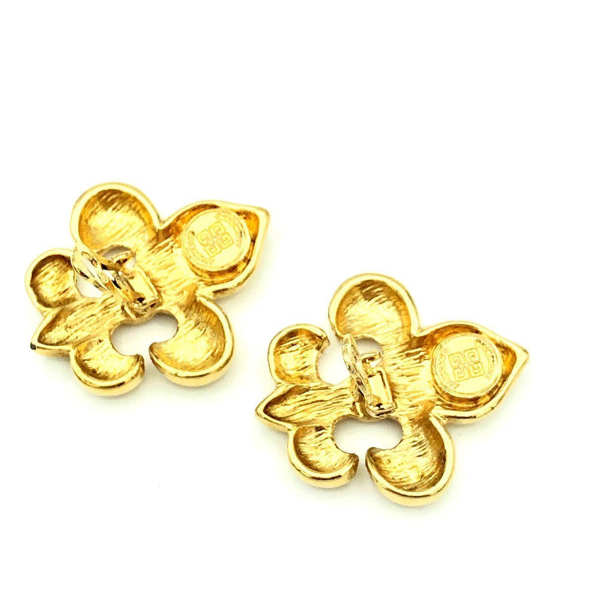 Givenchy Gold Fleur de Lis Vintage Clip - On Earrings - 24 Wishes Vintage Jewelry