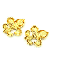 Givenchy Gold Fleur de Lis Vintage Clip - On Earrings - 24 Wishes Vintage Jewelry