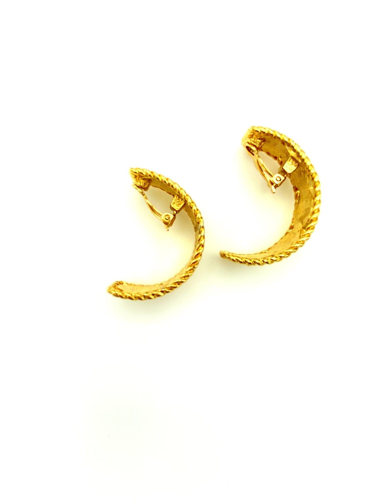 Givenchy Gold Geometric Half Hoop Vintage Clip - On Earrings - 24 Wishes Vintage Jewelry