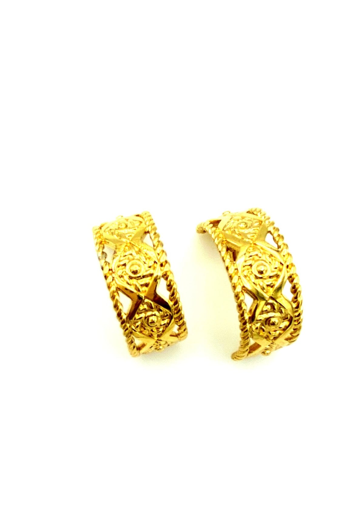 Givenchy Gold Geometric Half Hoop Vintage Clip - On Earrings - 24 Wishes Vintage Jewelry