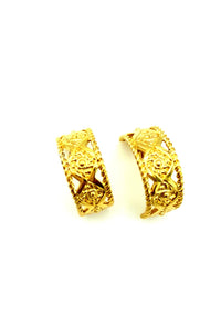 Givenchy Gold Geometric Half Hoop Vintage Clip - On Earrings - 24 Wishes Vintage Jewelry