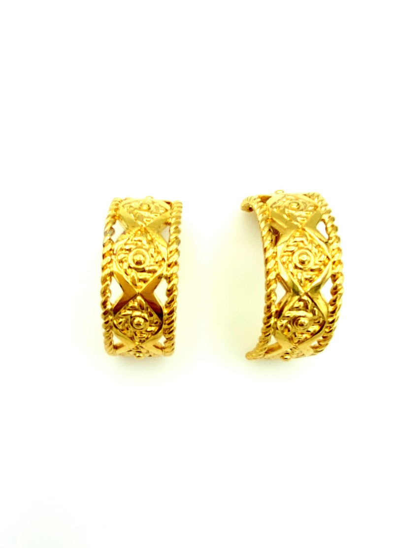 Givenchy Gold Geometric Half Hoop Vintage Clip - On Earrings - 24 Wishes Vintage Jewelry