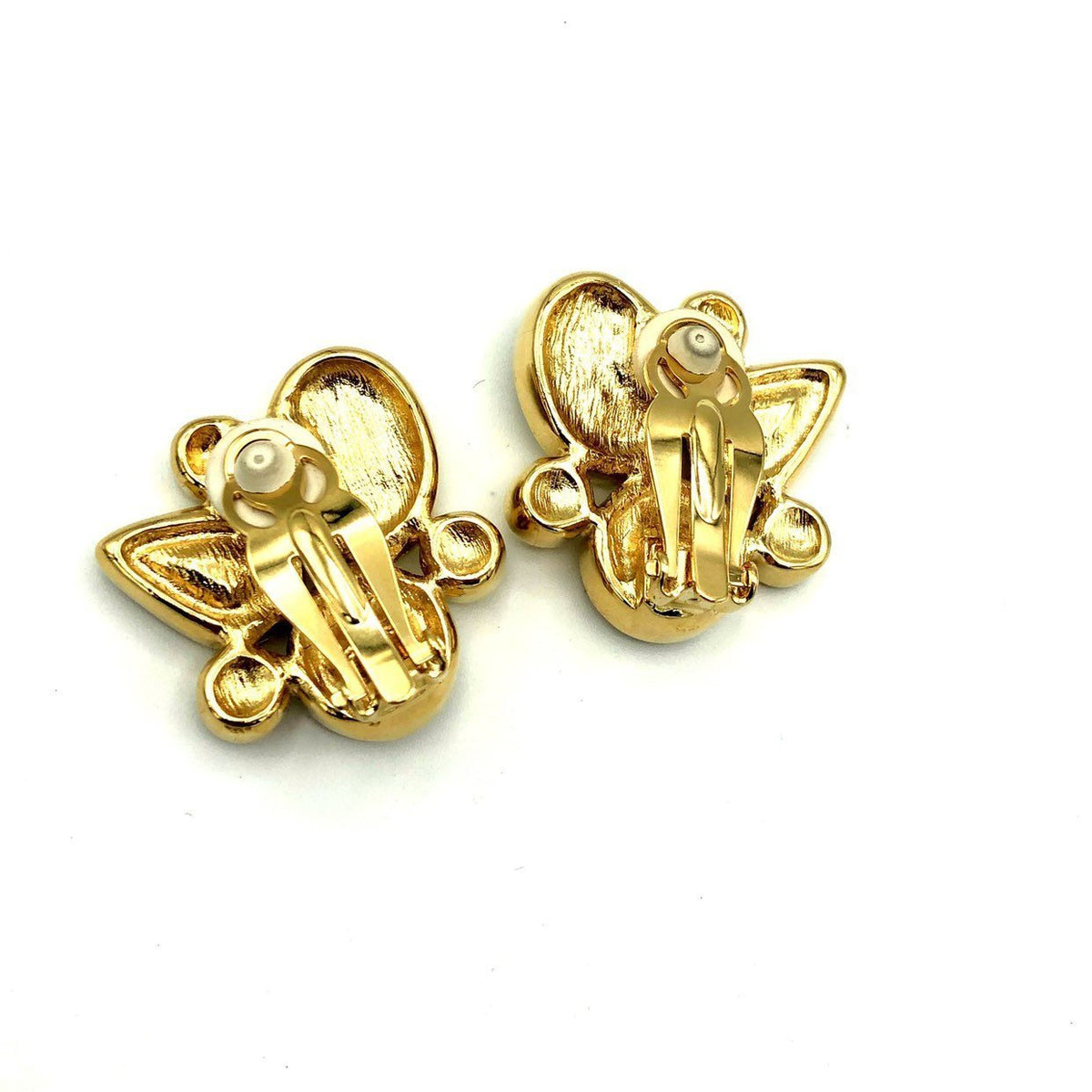 Givenchy Gold Geometric Rhinestone Vintage Clip - On Earrings - 24 Wishes Vintage Jewelry