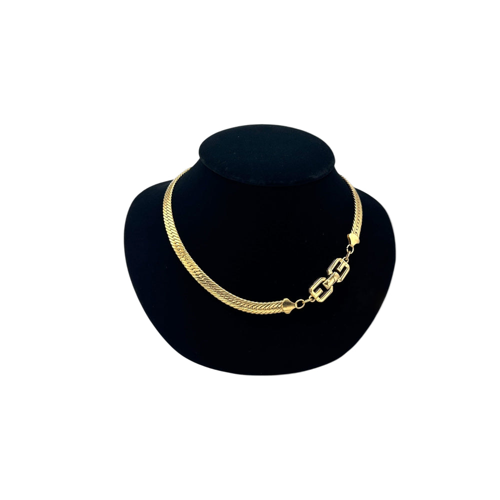 Givenchy Gold Herringbone Chain Vintage Necklace on black bust.