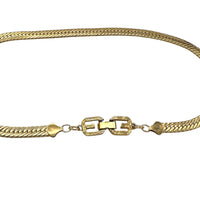 Back of clasp of Givenchy Gold Herringbone Chain Vintage Necklace on white background.