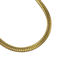 Close up view of Givenchy Gold Herringbone Chain Vintage Necklace on white background.