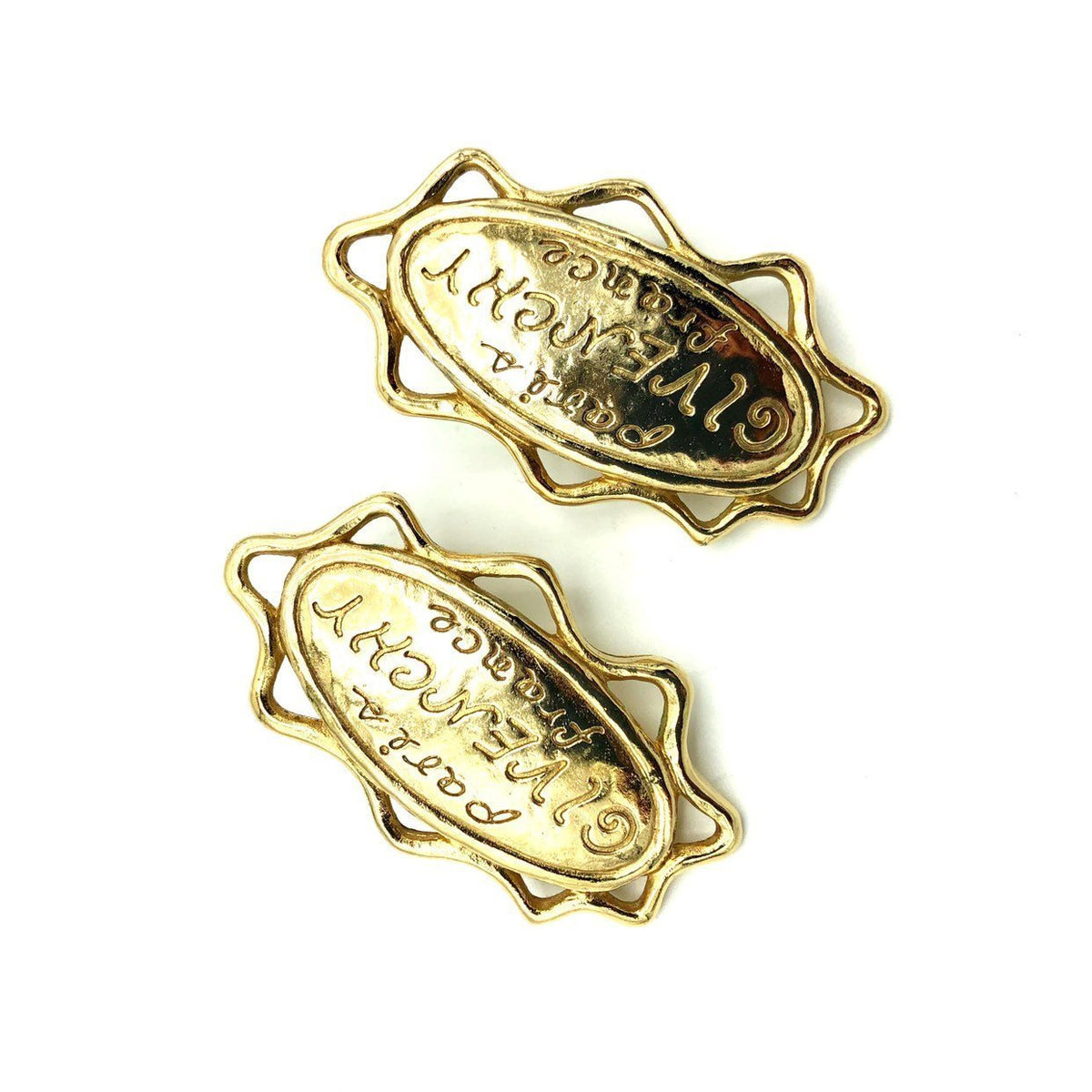 Givenchy Gold Logo Paris France Pierced Earrings - 24 Wishes Vintage Jewelry