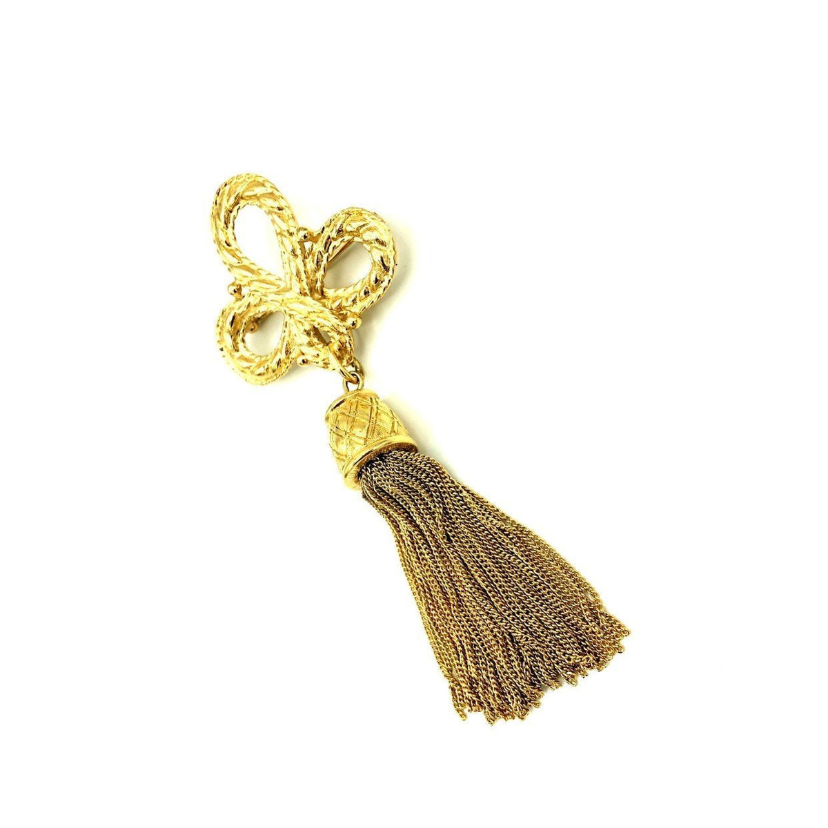 Givenchy Gold Logo Tassel Fringe Vintage Brooch - 24 Wishes Vintage Jewelry