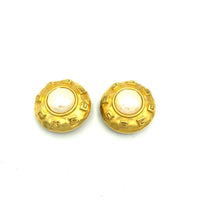 Givenchy Gold & Pearl Logo Paris Clip - On Earrings - 24 Wishes Vintage Jewelry