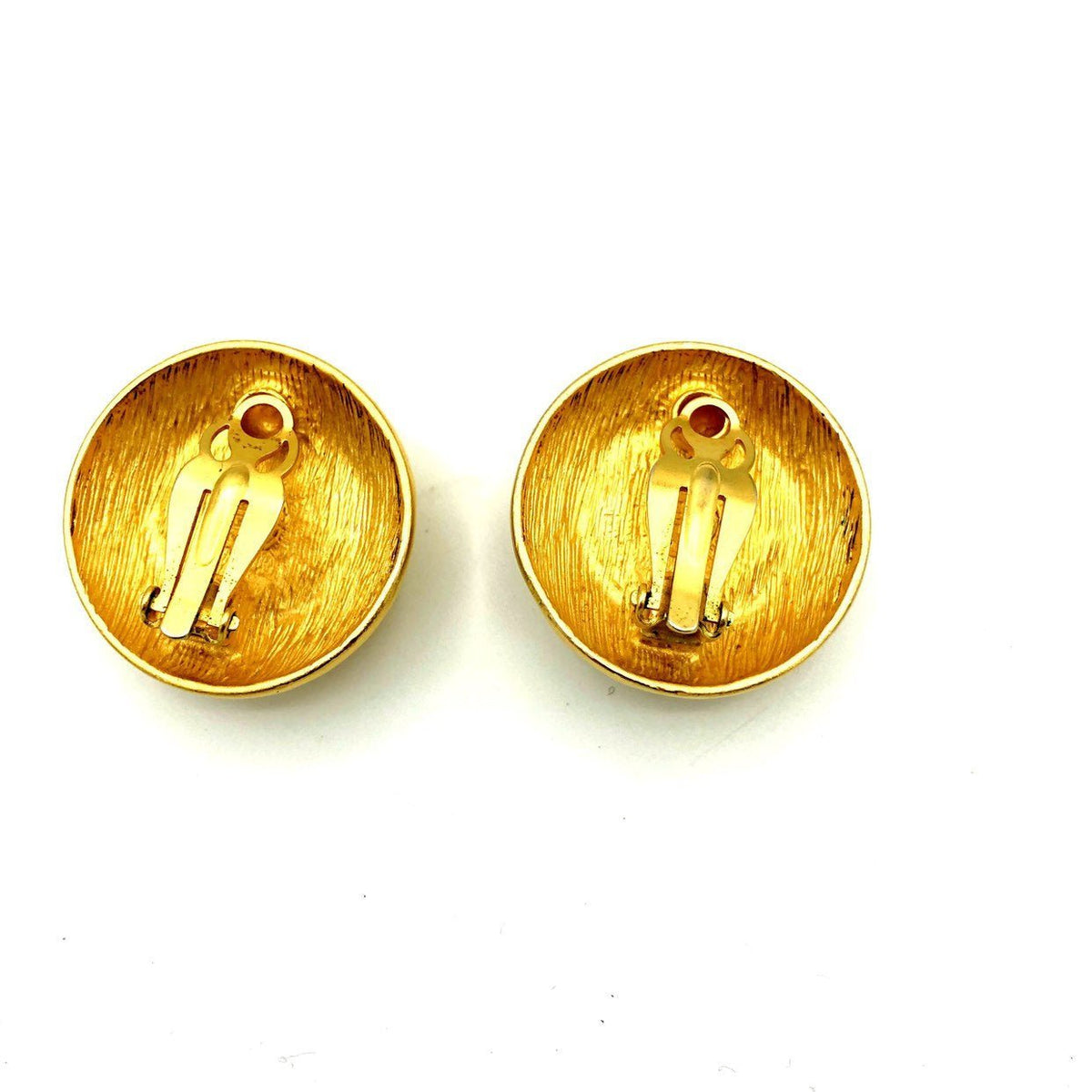 Givenchy Gold & Pearl Logo Paris Clip - On Earrings - 24 Wishes Vintage Jewelry