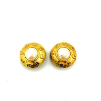 Givenchy Gold & Pearl Logo Paris Clip - On Earrings - 24 Wishes Vintage Jewelry