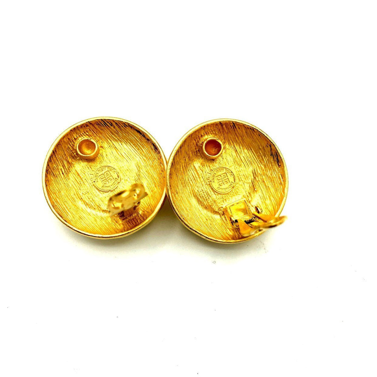 Givenchy Gold & Pearl Logo Paris Clip - On Earrings - 24 Wishes Vintage Jewelry