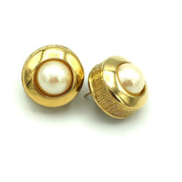 Givenchy Gold Round Pearl Logo Vintage Pierced Earrings - 24 Wishes Vintage Jewelry