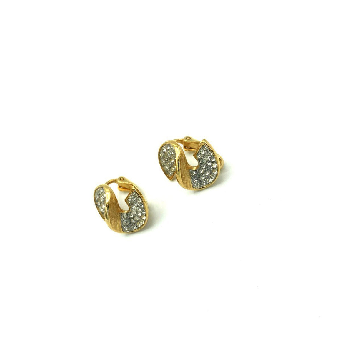 Givenchy Gold Swirl Rhinestone Petite Vintage Clip - OnEarrings - 24 Wishes Vintage Jewelry