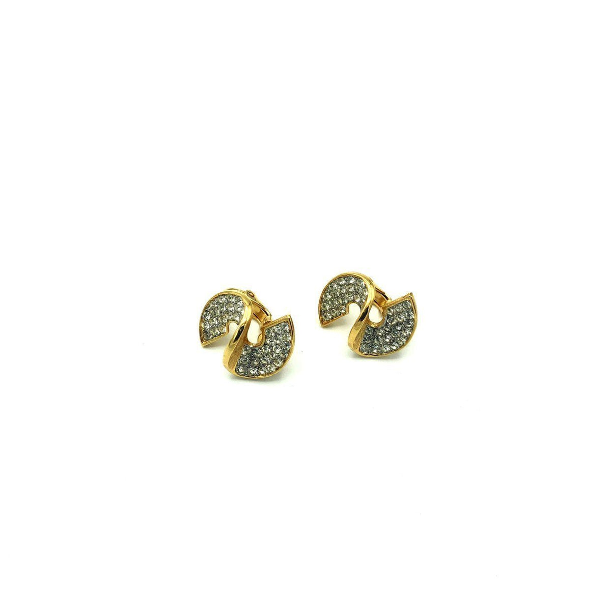 Givenchy Gold Swirl Rhinestone Petite Vintage Clip - OnEarrings - 24 Wishes Vintage Jewelry