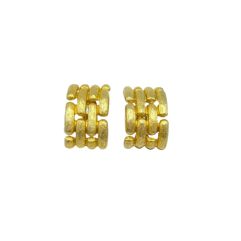 Givenchy Gold Textured Vintage Basketweave Half Hoop Clip - On Earrings - 24 Wishes Vintage Jewelry