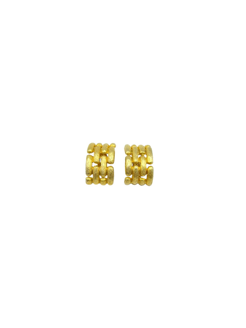 Givenchy Gold Textured Vintage Basketweave Half Hoop Clip - On Earrings - 24 Wishes Vintage Jewelry