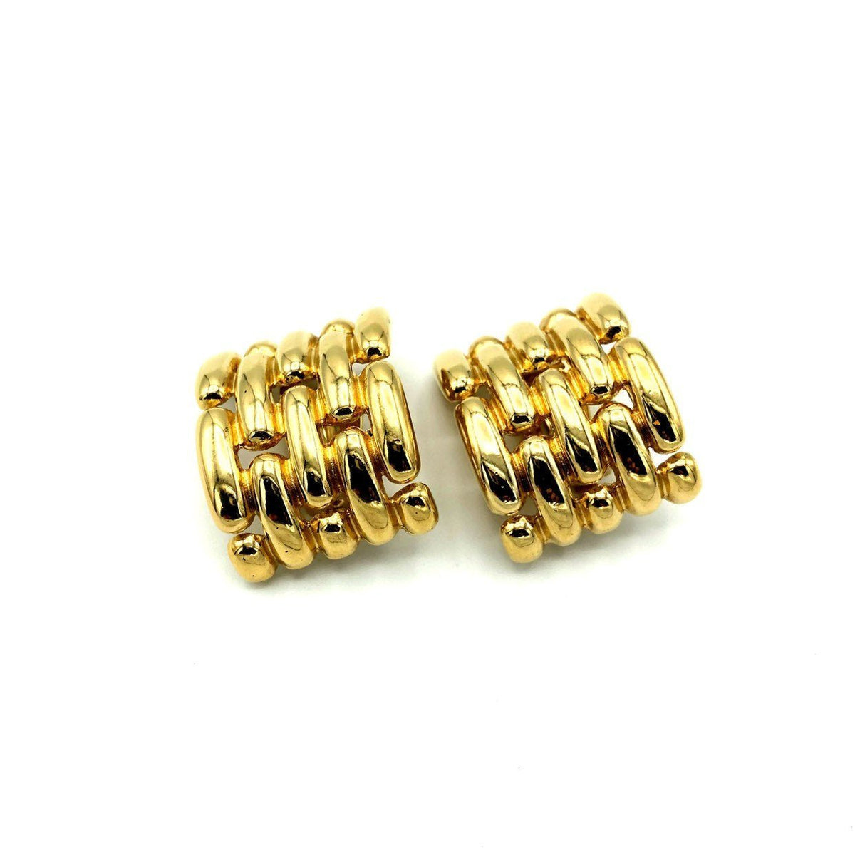 Givenchy Gold Weave Wide Chunky Hoop Vintage Clip - On Earrings - 24 Wishes Vintage Jewelry