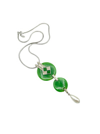 Givenchy Green Jade Art Deco Vintage Pendant with Silver Snake Chain - 24 Wishes Vintage Jewelry