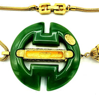 Givenchy Green Jade Logo Gold Tassel Vintage Pendant - 24 Wishes Vintage Jewelry