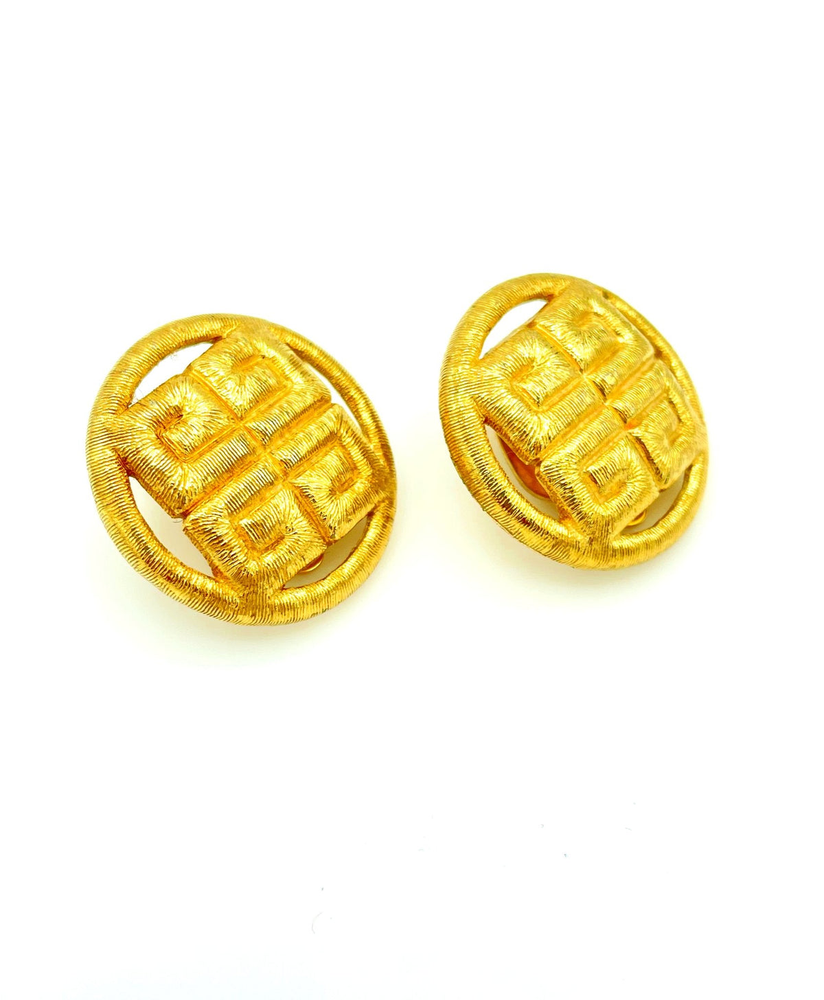 Givenchy Large Gold Cut - Out Logo Vintage Clip - On Earrings - 24 Wishes Vintage Jewelry