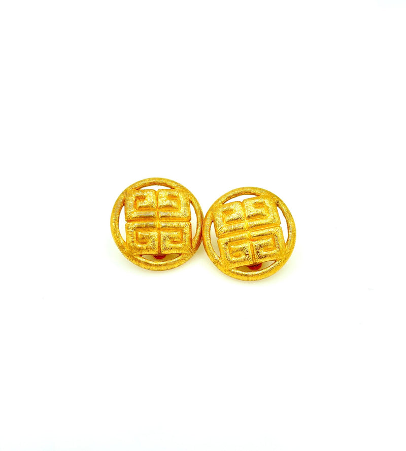 Givenchy Large Gold Cut - Out Logo Vintage Clip - On Earrings - 24 Wishes Vintage Jewelry