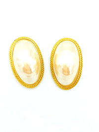 Givenchy Large Gold Mobe Baroque Pearl Vintage Clip - On Earrings - 24 Wishes Vintage Jewelry