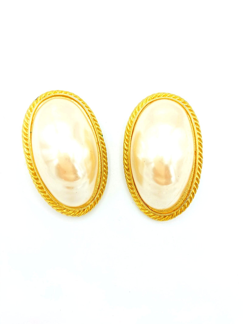 Givenchy Large Gold Mobe Baroque Pearl Vintage Clip - On Earrings - 24 Wishes Vintage Jewelry