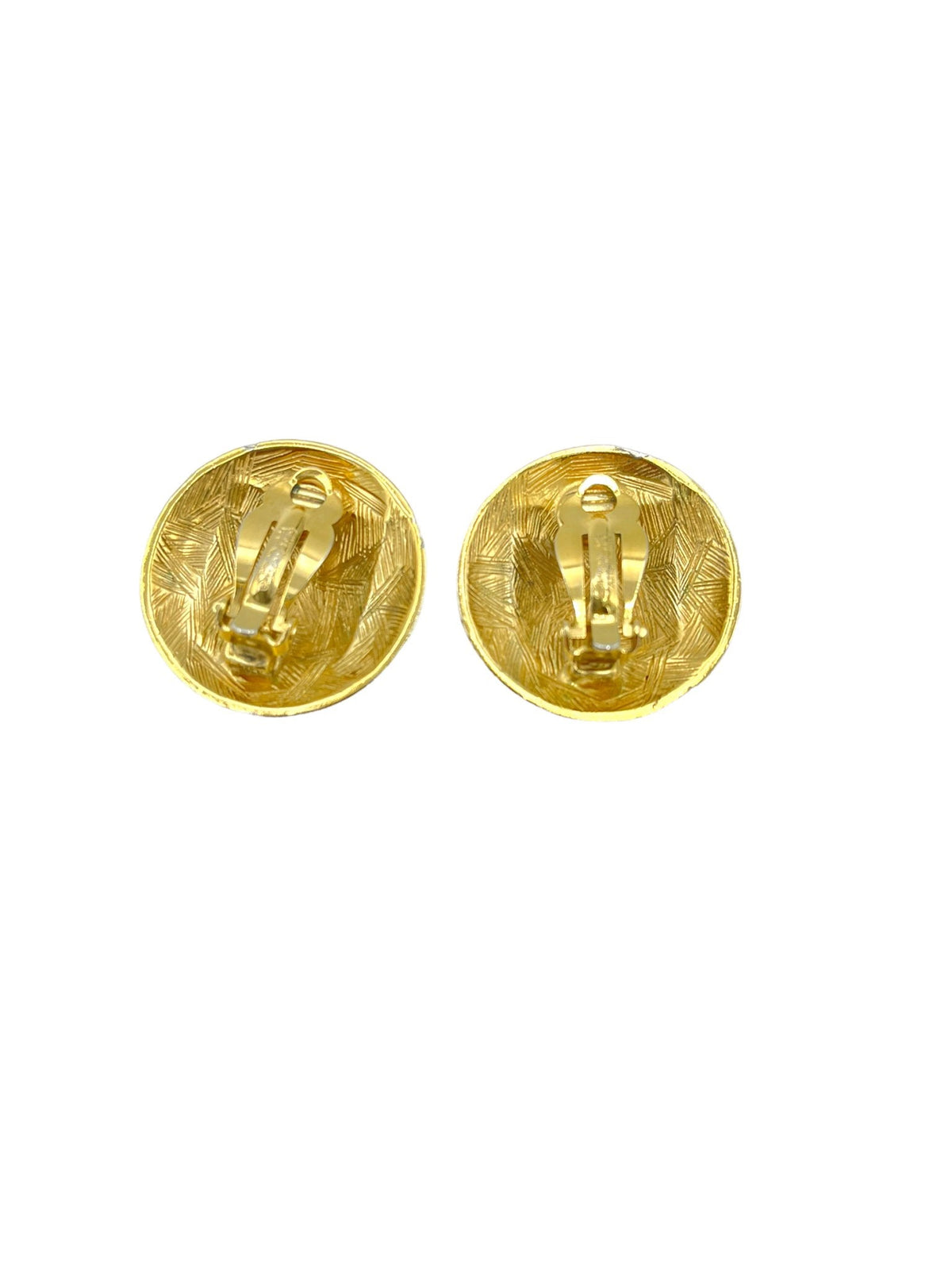 Givenchy Large Gold Round Logo Vintage Clip - On Earrings - 24 Wishes Vintage Jewelry