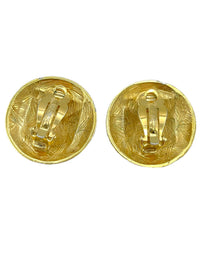 Givenchy Large Gold Round Logo Vintage Clip - On Earrings - 24 Wishes Vintage Jewelry