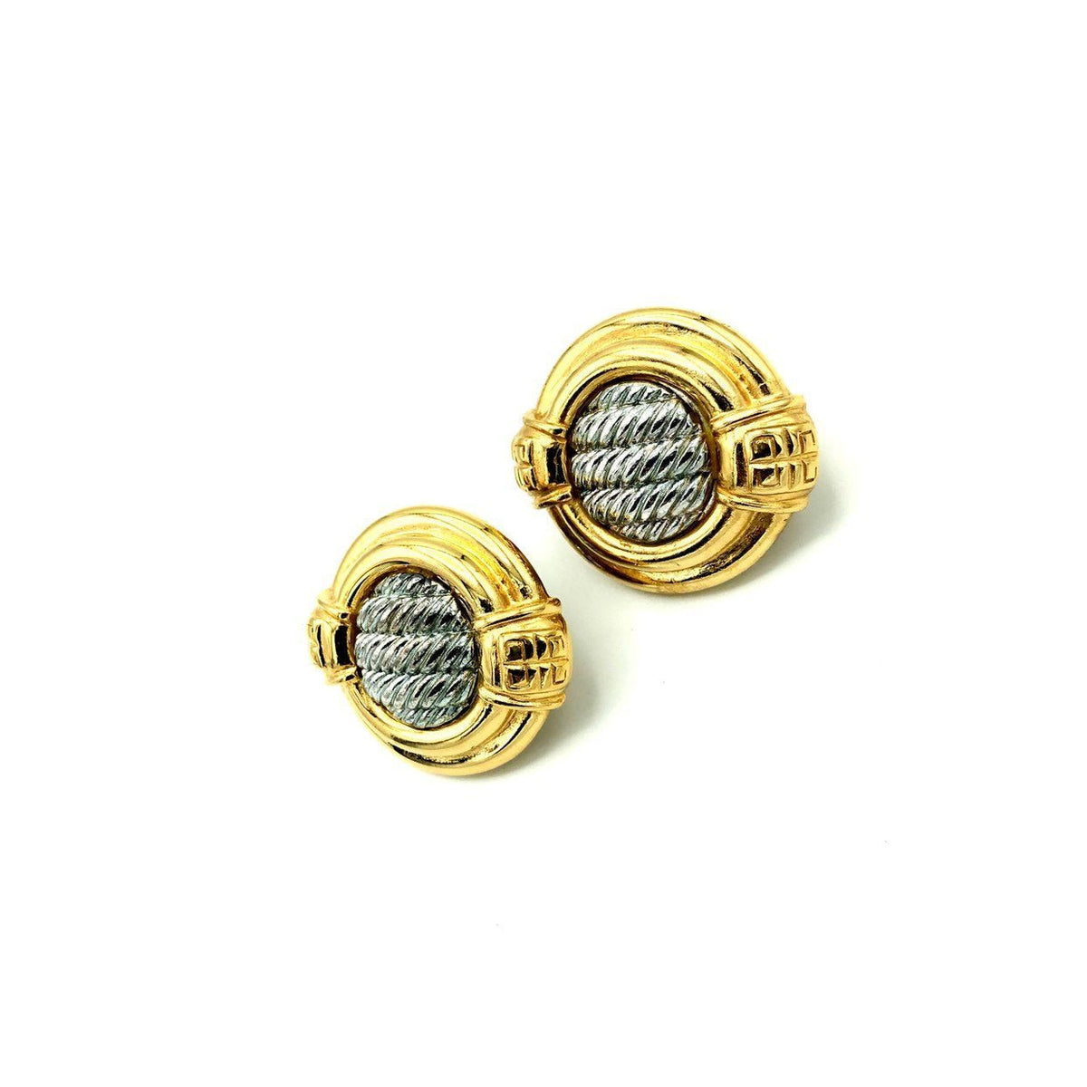 Givenchy Large Gold & Silver Logo Vintage Clip - On Earrings - 24 Wishes Vintage Jewelry